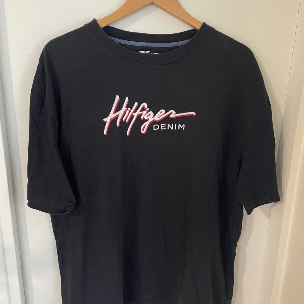 Tommy Hilfiger Denim Embroidery Mens Black Short Sleeve Crew Neck T-shirt Size L